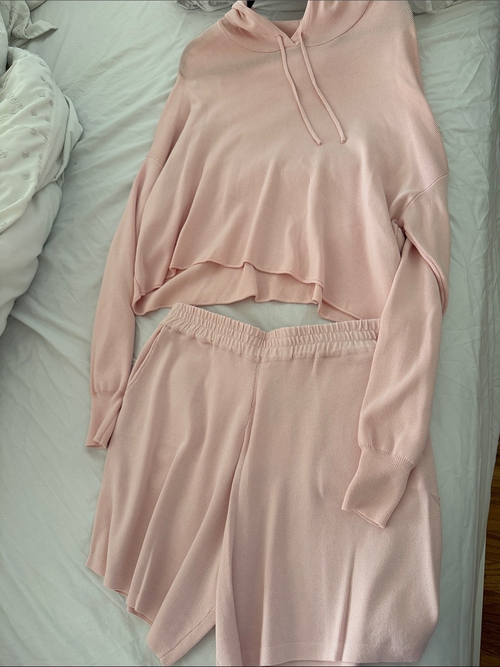Zara Pale Pink Knit Hoodie & Shorts Set